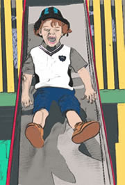Boy on slide after coloring with Color My World app for iOS and Android