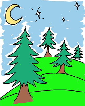 Forest at night hand sketch after coloring with Color My World app for iOS and Android