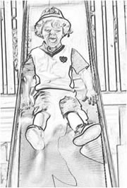 Boy on slide coloring page created with Color My World iOS and Android app